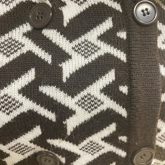Vintage Brown Cream Houndstooth Knit Sweater Double Breasted Contrast Collar SM - Picture 2 of 13